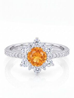 Citrine Snowflake / Flower ring, 925 Sterling Silver